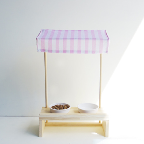 [핑크] 스트라이프식탁 2구 원목식탁 강아지 밥그릇 고양이 도자기 높이선택 식탁